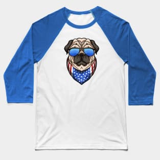 Patriotic American Pug Illustration Baseball T-Shirt